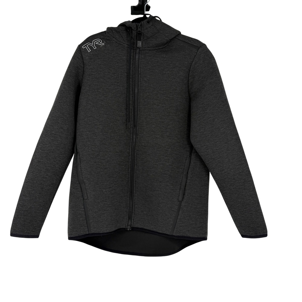 TYR Mens Tech Knit Full Zip Hoodie Charcoal Gray Performance Jacket CL002 Size M